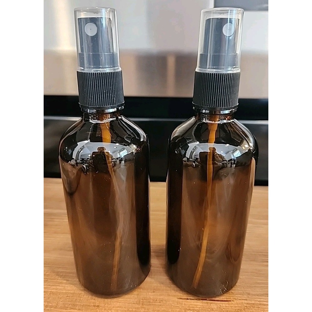*NEW (2) Amber Glass Spray Bottles for Essential Oils, Small 4 oz/ 100ml